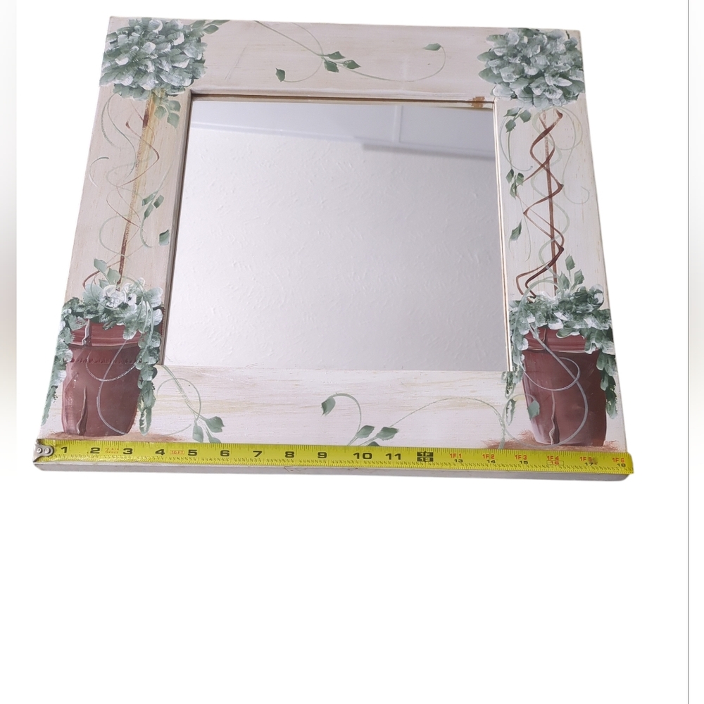 Floral Decorated Mirror with Green and Brown Accents - Picture 5 of 6
